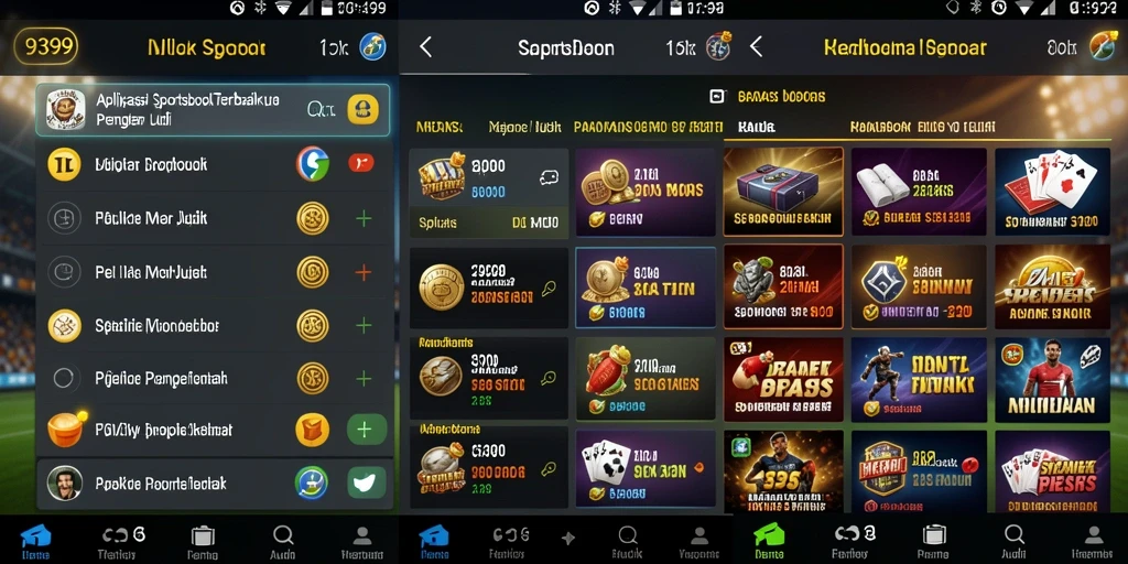 Screenshot utama 9399 menampilkan antarmuka taruhan Sportsbook yang dinamis.
