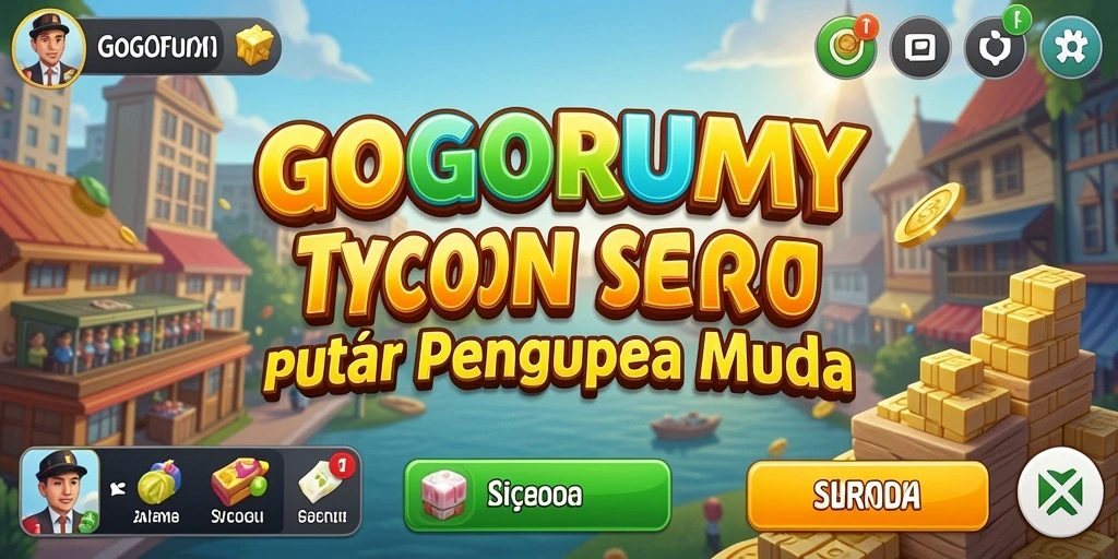 Screenshot gameplay GOGORUMMY menunjukkan strategi bisnis yang menarik.