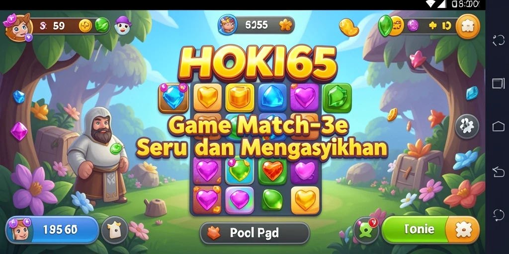 Tampilan gameplay HOKI65 dengan elemen Match-3 yang memikat.