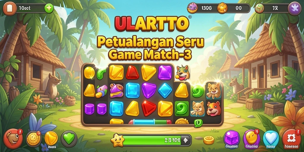Screenshot gameplay ULARTOTO yang menampilkan aksi Match-3 yang seru.
